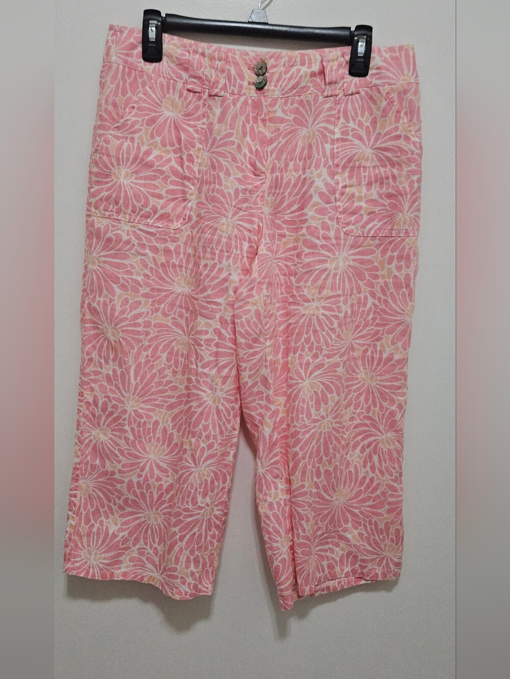 Sigrid Olsen Pink Floral Crop Wide Leg Pants Size 10 Resort Coastal Cottage - Picture 3 of 10